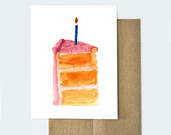 Watercolor Birthday Cake Card: Handmade Greeting Card