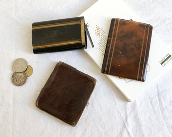 Old French cigarette cases or purses and card holders in leather, metal and horn