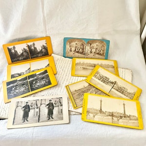 Lot von 9 alten stereoskopischen Fotoplatten mit Ansichten von Paris aus dem Jahr 1871