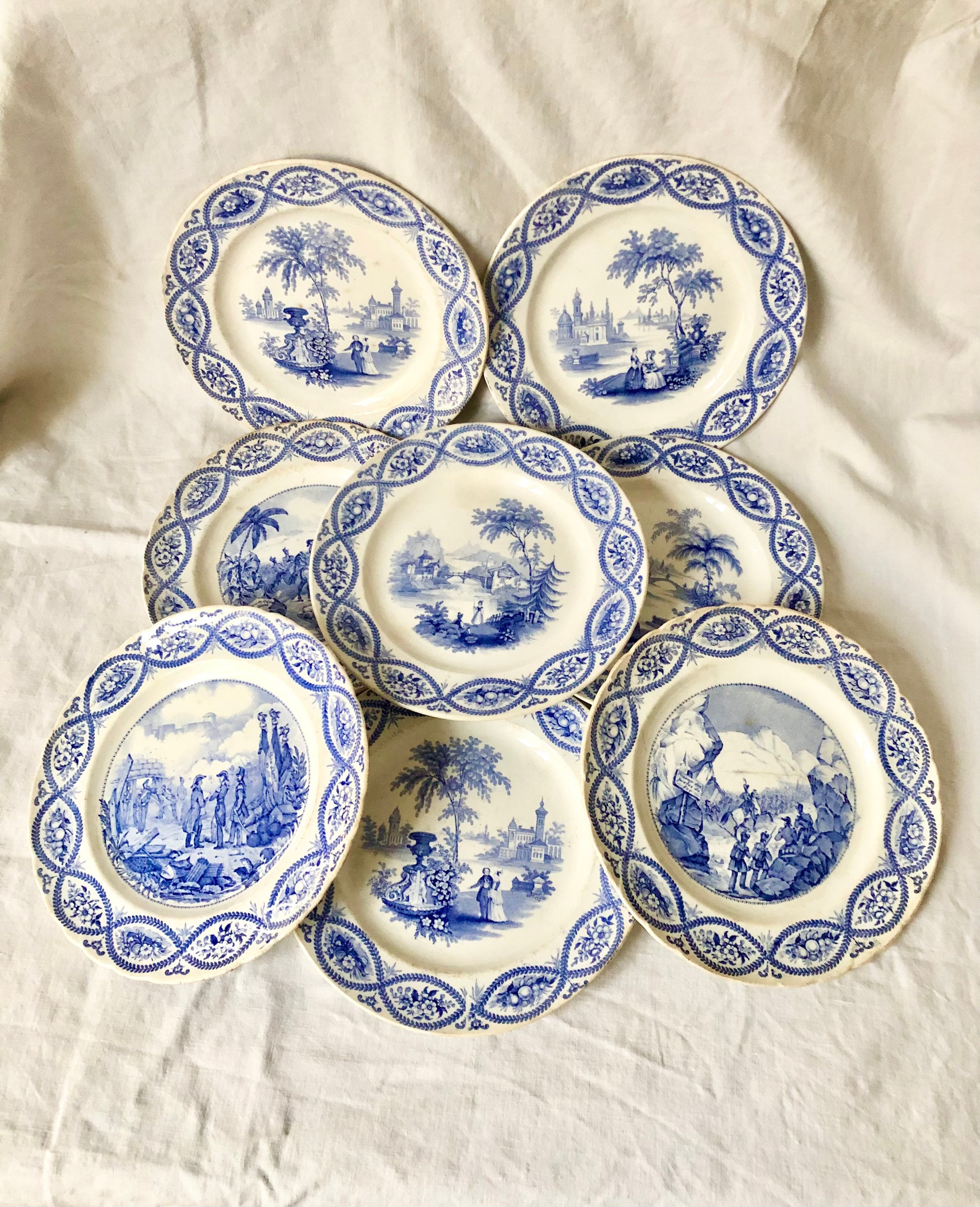 8 Assiettes à Dessert en Faïence Ancienne David Johnston & Co
