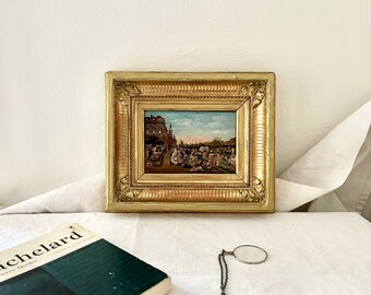 Antique pastel painting The Quay with Flowers by Firmin Girard by Goupil & Cie in a gilded wooden frame