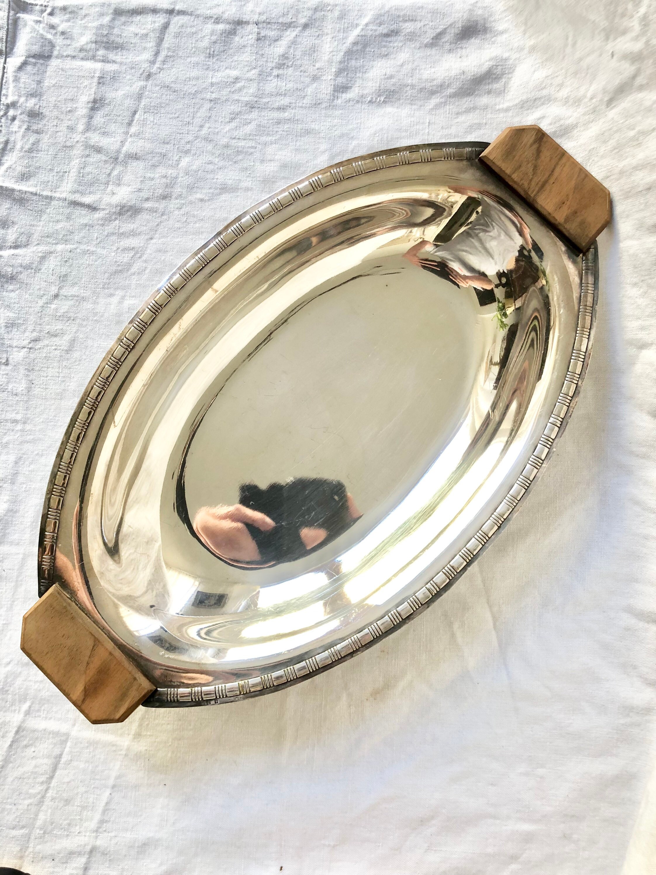 Plateau en Métal Argenté Art Déco Orbrille