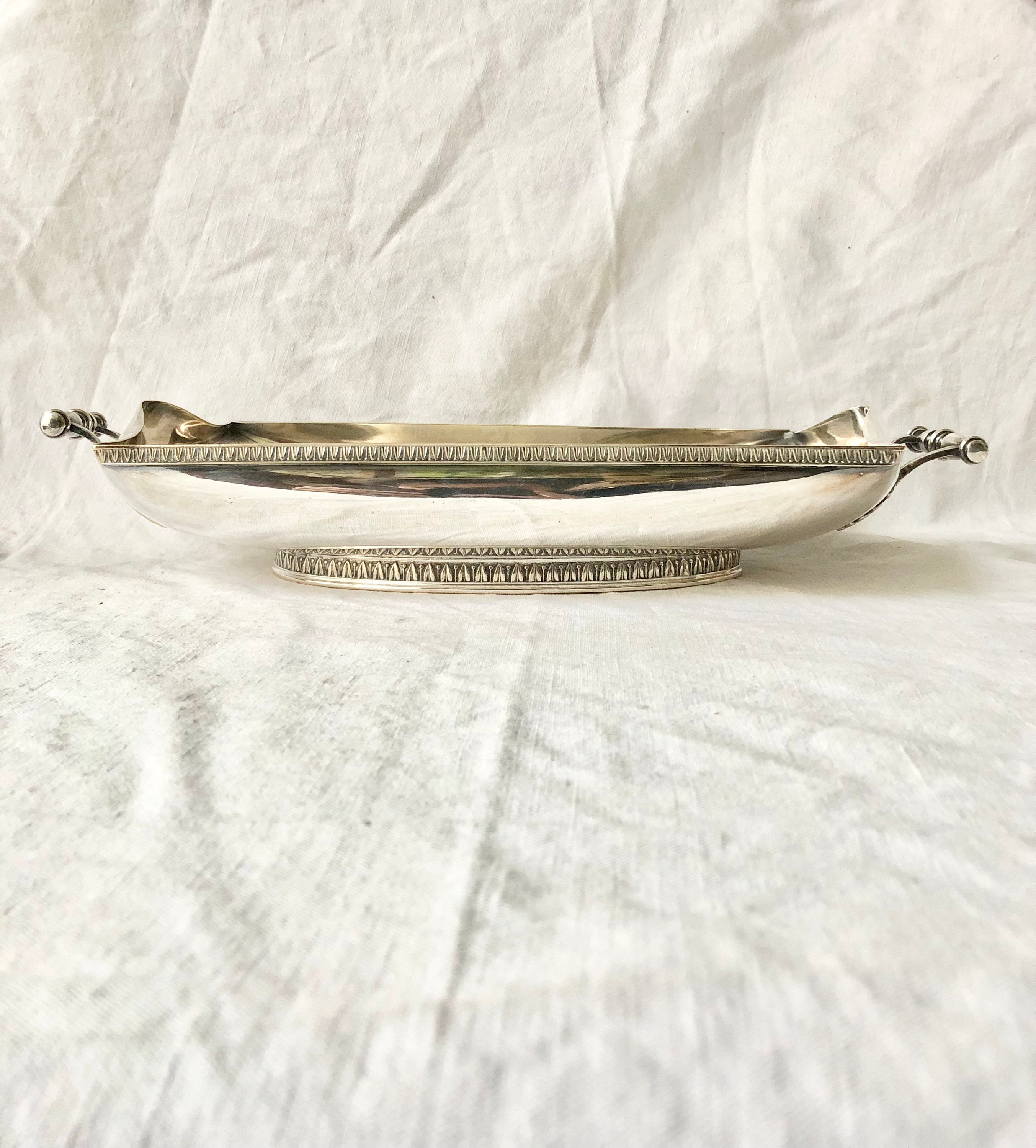 Plateau Corbeille en Métal Argenté Ancien Risler et Carré Style Empire