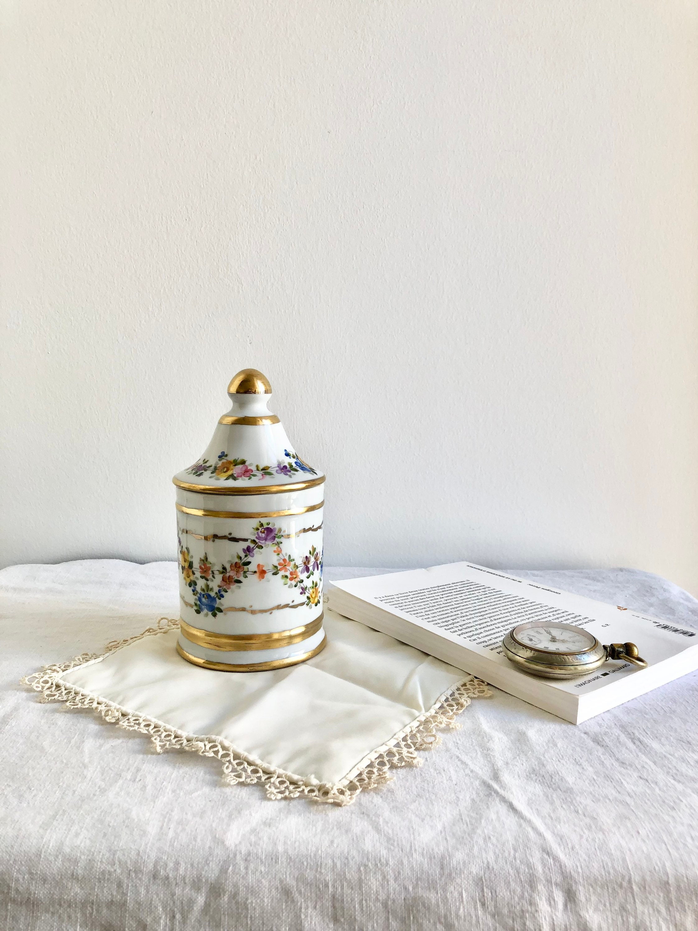 Pot à Coton en Porcelaine de Paris Ancien