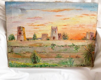 Peinture sur toile d'un coucher de soleil du Sud Marocain