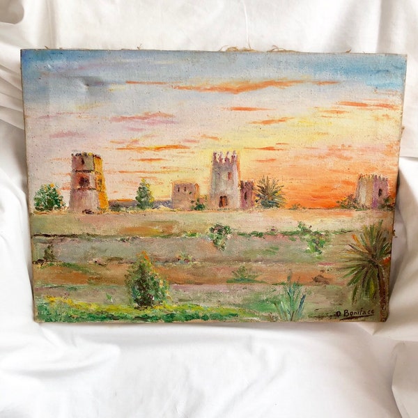 Peinture sur toile d'un coucher de soleil du Sud Marocain