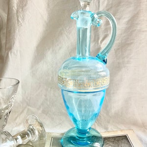 Large antique French ewer or carafe in hand-blown blue glass and its stopper