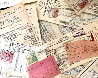 15 French cashier&#39;s checks and invoices on the theme of cars and mechanics