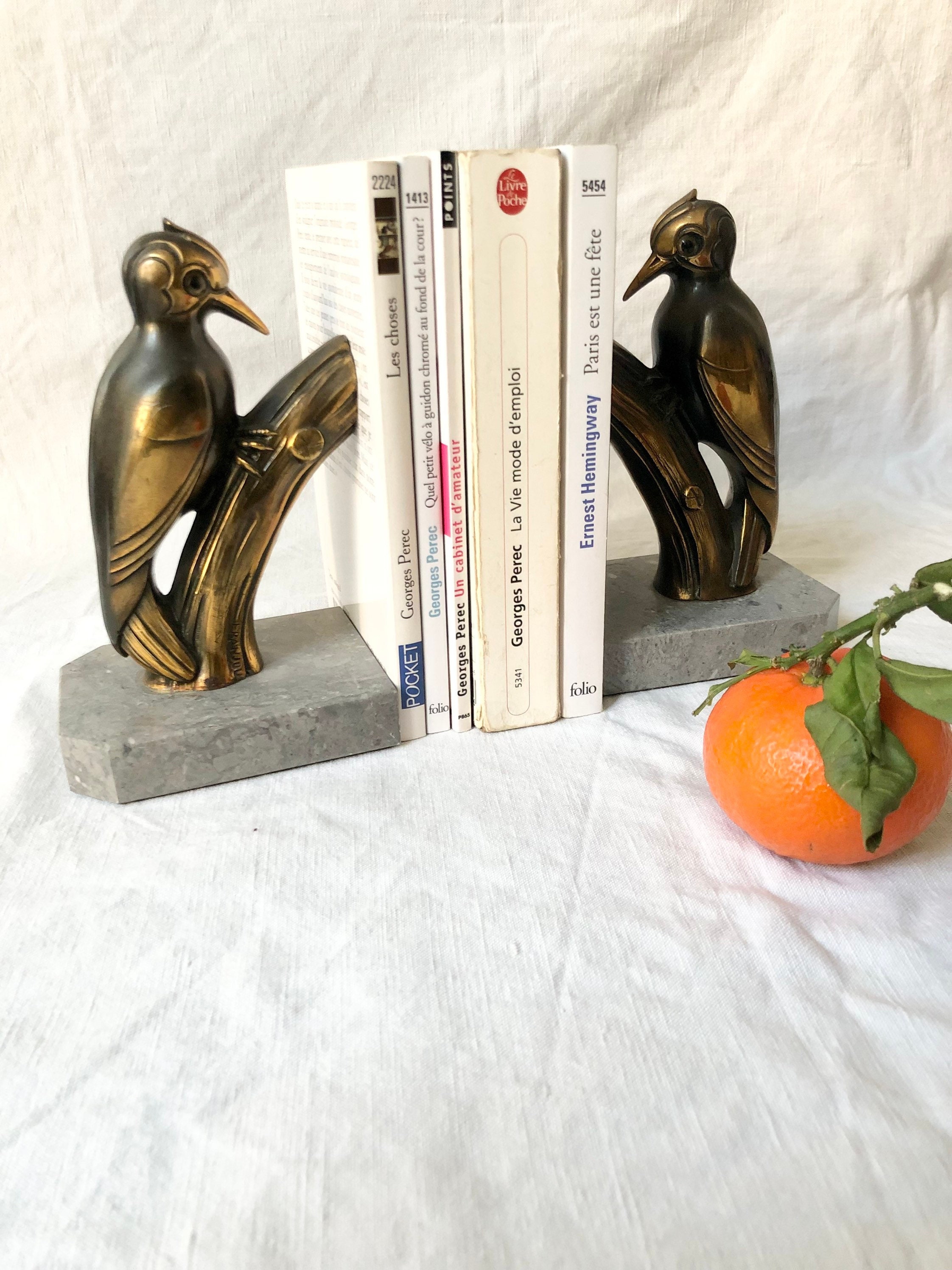 Paire de Serre-Livres Au Pivert Signée Franjou