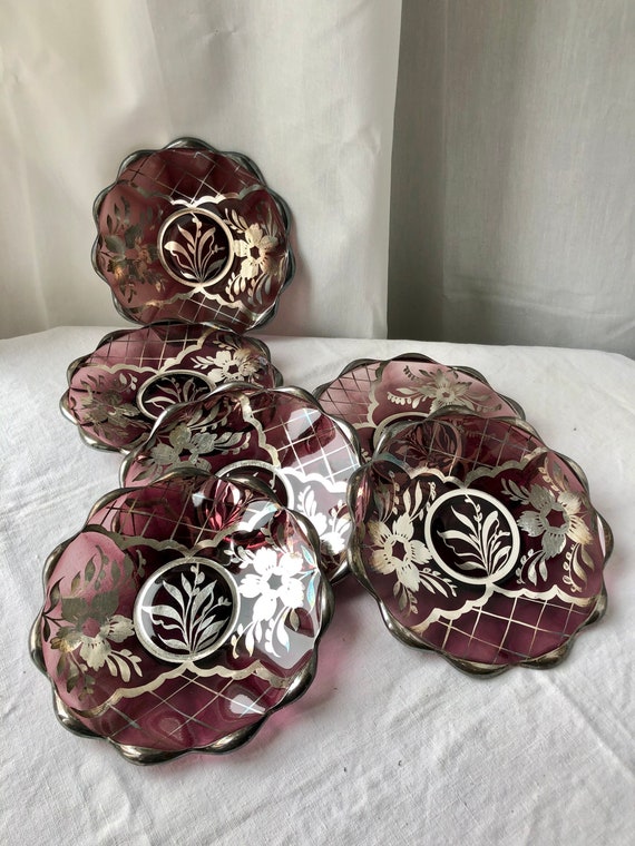 銀で装飾されたカラームラーノガラスの小皿6枚 - Etsy 日本