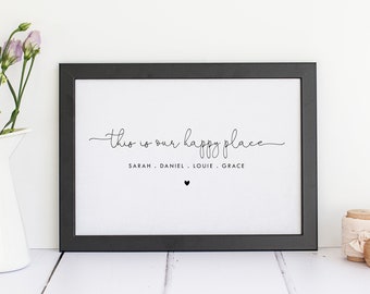 This Is Our Happy Place - Personalised New Home Print // A4 or 5x7 Wall Art, Moving Gift, Personalised Family Print, Co-ordinates Print