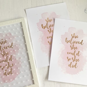 She Believed She Could So She Did Print Rose Gold Foil Print, Silver Foil Print, Home Office Wall Art, Female Empowerment CLEARANCE SALE image 5