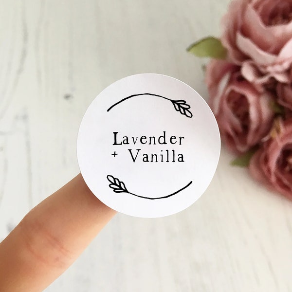 WAX MELT STICKERS - Choice of 25 fonts - Any Text Stickers, Botanical Custom Candle Stickers, Wedding Favour Stickers, Your Text Here