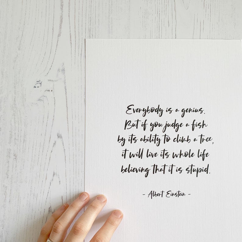 Albert Einstein Quote Print - "Everybody Is A Genius" // A4 or 5x7 Print - Educational Print, Genius Quote, Motivational Classroom Art immagine 4