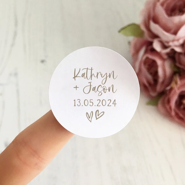 Wedding Names And Date Stickers // Custom Wedding Stationery, Personalised Wedding Date Labels, Natural Wedding Stickers, Rustic Wedding