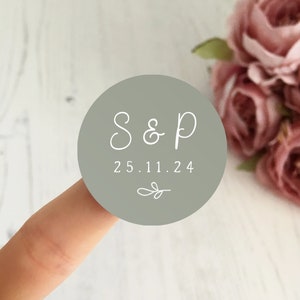 Sage Green Initials Stickers - Personalised Wedding Labels, Custom Wedding Favour Stationery, Save The Date Stickers, DIY Confetti Labels