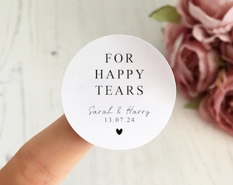 For Happy Tears // Modern Wedding Stickers, Custom Wedding Tissue Labels, Personalised Wedding Stationery, Wedding Tissue Stickers, Ceremony