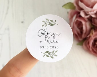 Names And Date Wedding Stickers // Eucalyptus Wedding Stickers, Custom Name Labels, Personalised Wedding Stickers, Confetti Bag DIY Stickers