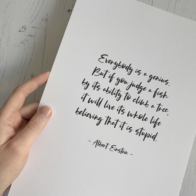 Albert Einstein Quote Print - "Everybody Is A Genius" // A4 or 5x7 Print - Educational Print, Genius Quote, Motivational Classroom Art immagine 3