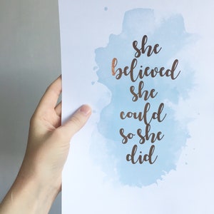 She Believed She Could So She Did Print Rose Gold Foil Print, Silver Foil Print, Home Office Wall Art, Female Empowerment CLEARANCE SALE image 4