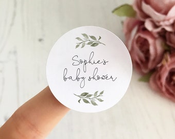 Eucalyptus Baby Shower Stickers - Cute personalised baby shower labels - Botanical Baby Shower Favours, Baby Shower Stationery, Shower Decor