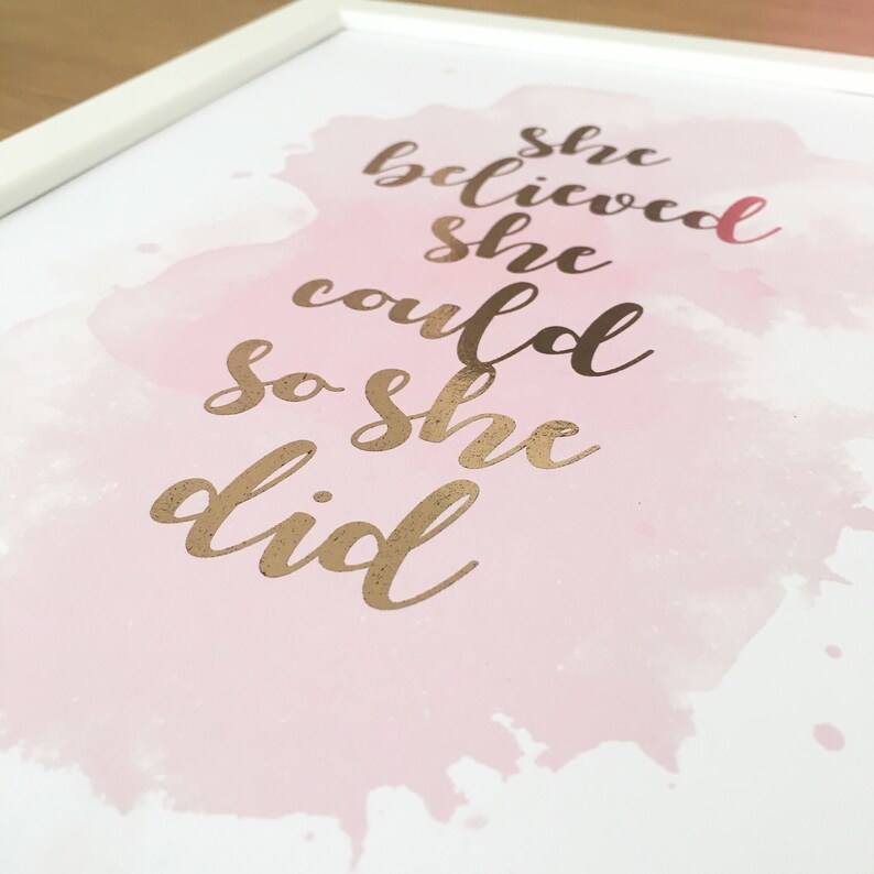 She Believed She Could So She Did Print Rose Gold Foil Print, Silver Foil Print, Home Office Wall Art, Female Empowerment CLEARANCE SALE image 3