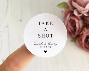 Take A Shot // Modern Wedding Stickers, Custom Wedding Favour Labels, Personalised Wedding Alcohol, Wedding Drink Stickers, We Tied The Knot
