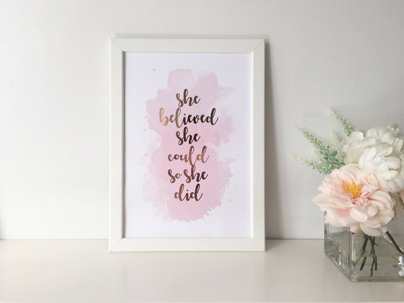 She Believed She Could So She Did Print Rose Gold Foil Print, Silver Foil Print, Home Office Wall Art, Female Empowerment CLEARANCE SALE image 1