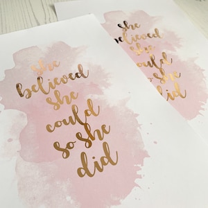 She Believed She Could So She Did Print Rose Gold Foil Print, Silver Foil Print, Home Office Wall Art, Female Empowerment CLEARANCE SALE image 6