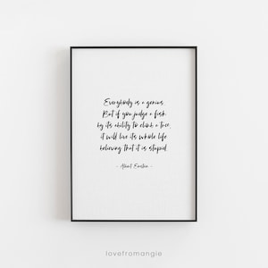 Albert Einstein Quote Print - "Everybody Is A Genius" // A4 or 5x7 Print - Educational Print, Genius Quote, Motivational Classroom Art immagine 1