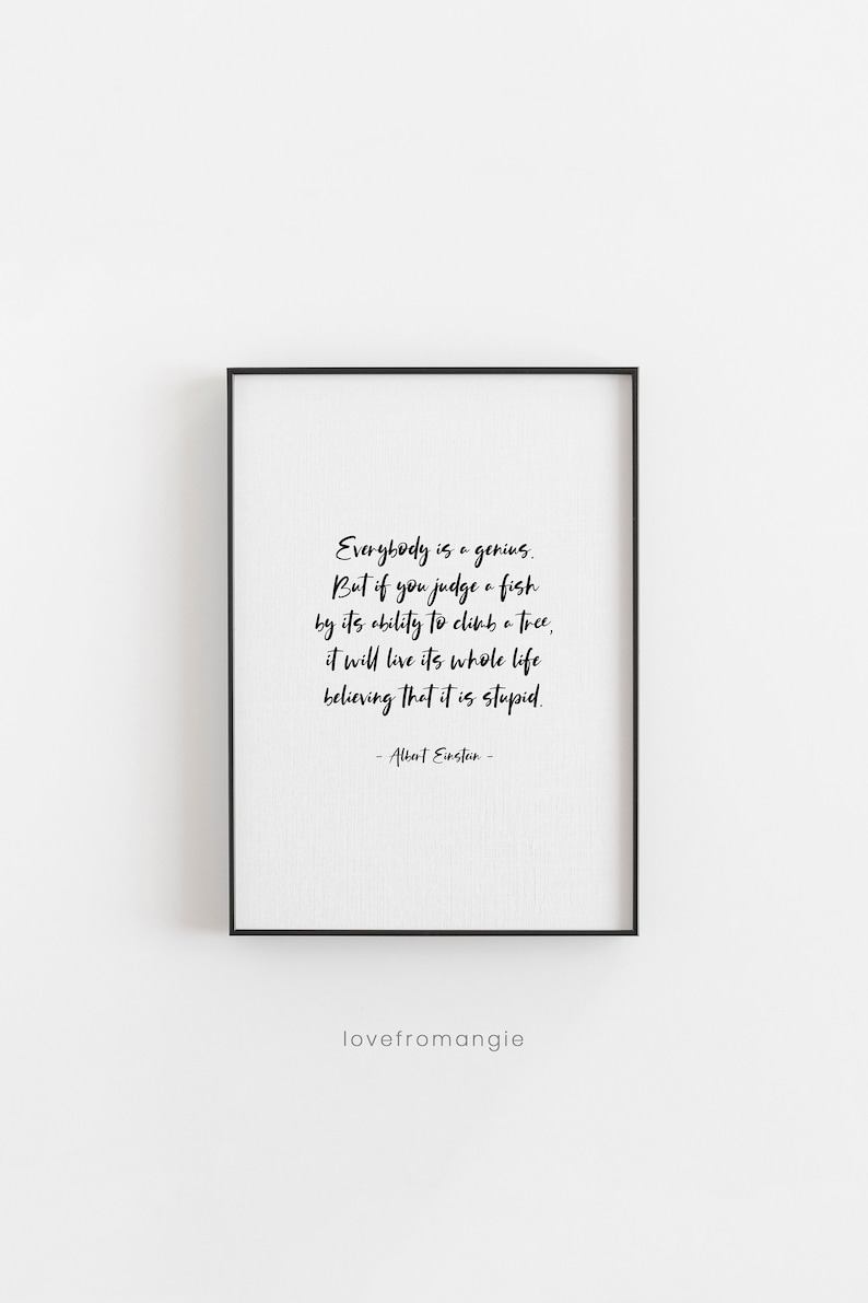 Albert Einstein Quote Print - "Everybody Is A Genius" // A4 or 5x7 Print - Educational Print, Genius Quote, Motivational Classroom Art immagine 1