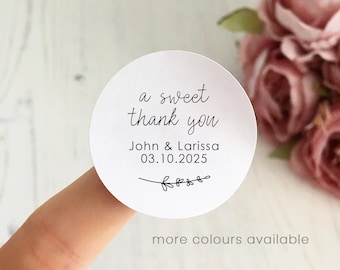 A Sweet Thank You // Modern Wedding Stickers, Custom Wedding Favour Labels, Personalised Wedding Sweet Stickers, Sweet Cart Labels