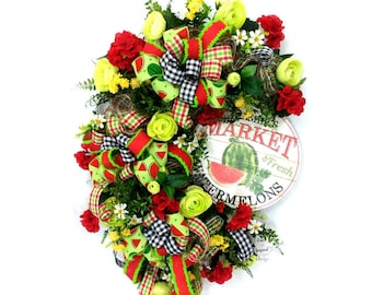 Corona de sandía, Coronas de verano para puerta de entrada grande, Decoración de corona de sandía, Corona de verano, Corona de sandía de verano, Corona de verano roja