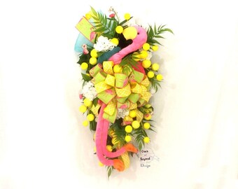 Guirnalda de verano, corona de flamencos, corona de verano para puerta de entrada, corona de verano rosa, guirnalda de flamencos para puerta, coronas de verano para puertas dobles, guirnalda para puerta