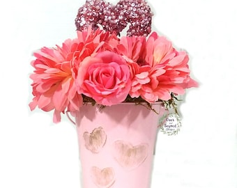 Arreglo floral rosa, arreglo de margaritas, flores de margaritas Gerber, arreglo floral de San Valentín, arreglo floral, regalo de San Valentín para ella