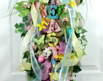 Guirnalda de Pascua, guirnalda de malla decorativa de Pascua, corona de Pascua, corona de malla decorativa de Pascua, corona exterior de Pascua, corona exterior de Pascua, decoración de puerta de Pascua