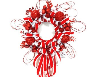 Corona navideña roja y blanca, coronas navideñas para puerta de entrada, coronas navideñas para puerta de entrada, corona navideña roja, corona navideña blanca