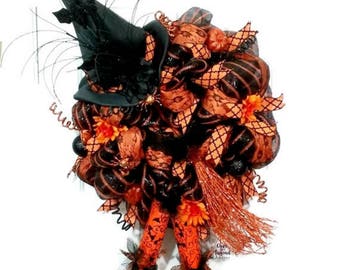 Coronas de malla de Halloween, Corona de brujas, Coronas de Halloween, Corona de malla de brujas, Coronas de puerta de Halloween, Corona de Halloween, Corona de brujas de Halloween