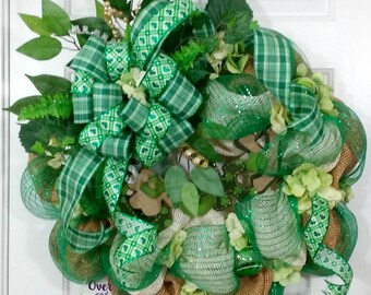 Corona de la suerte para el día de San Patricio, corona del día de San Patricio, corona de malla de San Patricio, corona de la suerte, corona de la suerte para la puerta de entrada, coronas de San Patricio