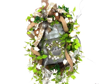 Corona de algodón, Corona de granja, Coronas para puerta de entrada, Corona de otoño, Coronas para todos los días, Corona de campo, Corona de puerta de otoño, Coronas para otoño