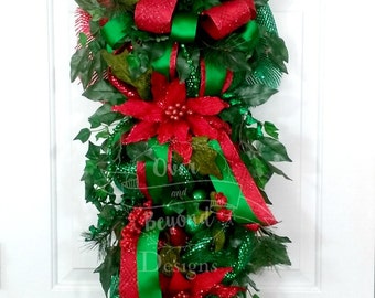 Guirnalda navideña, Corona navideña roja y verde, Guirnaldas navideñas rojas y verdes, Guirnalda navideña para puerta, Guirnalda navideña tradicional, Guirnalda roja para puerta, Guirnalda