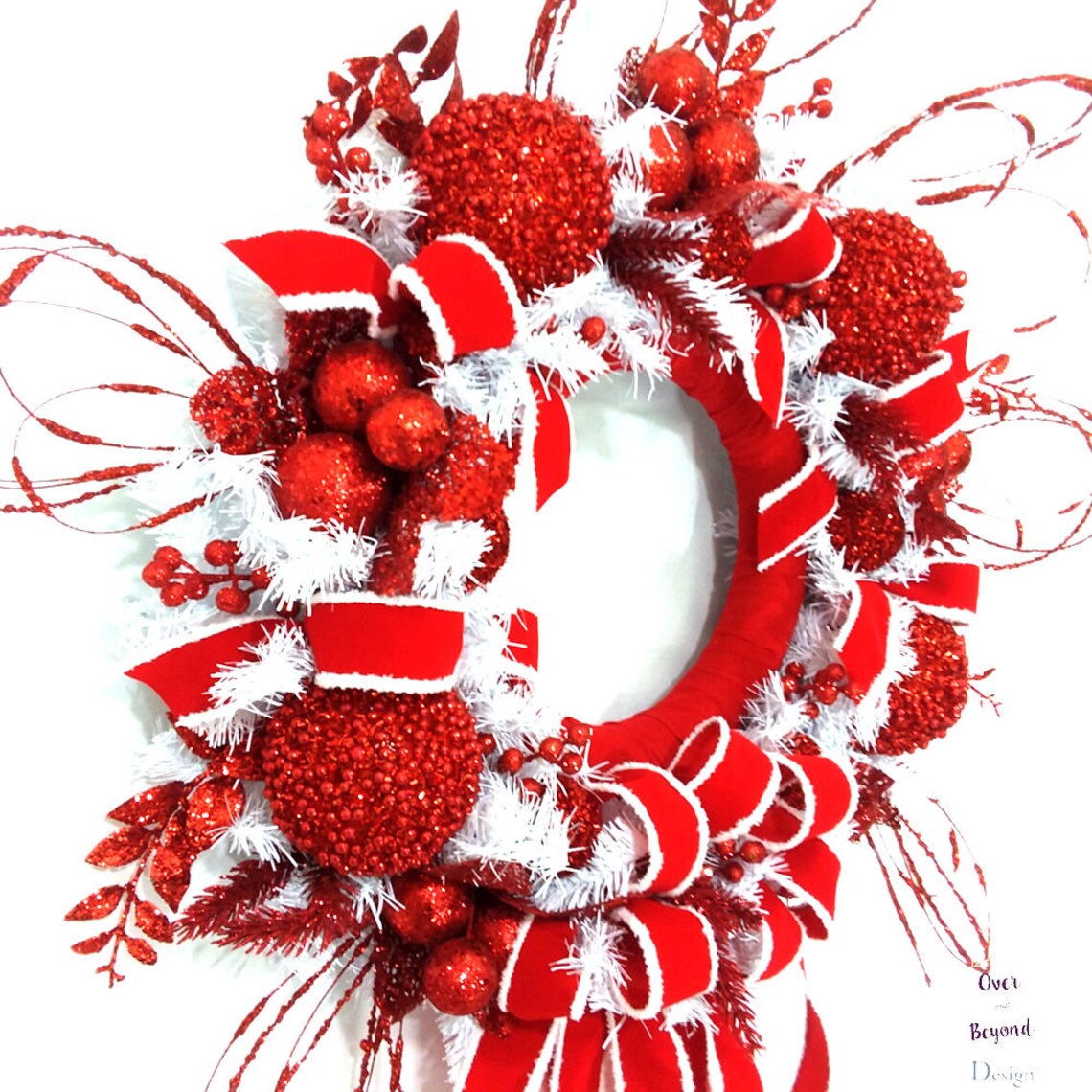 Red and White Christmas Wreath, Christmas Wreaths for Front Door,