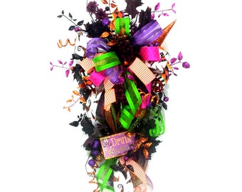 Adorno para puerta de Halloween, corona de Halloween, adorno para Halloween, corona para puerta de Halloween, corona de Halloween para exteriores, adorno para corona de Halloween, adorno malvado