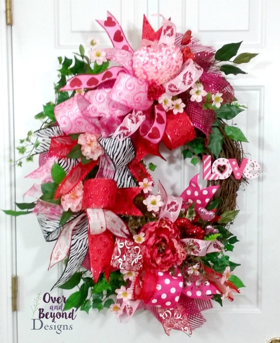 Valentine Wreath For Front Door Valentine Wreath Valentines Day Wreath Wreath For Valentines Day Love Wreath Heart Wreath Valentines