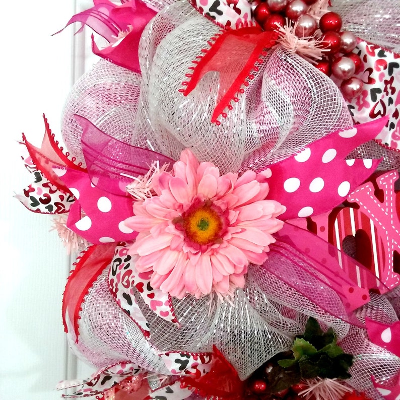 Outdoor valentine wreath, valentine wreath, valentine mesh wreaths, wreaths for valentines day, Valentine door wreath, Valentine door decor image 5