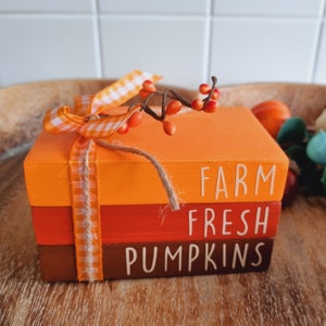 Fall Tiered Tray Decor Wooden Book Stack Autumn Tier Tray Decorations Natural Wood Farmhouse Mini Book Stack Farm Fresh Pumpkins