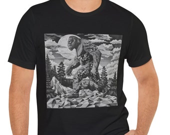 Bigfoot Sasquatch Shirt, Bigfoot T-Shirt, Escher Style Shirt, Mountains Shirt, Escher, Men's Shirt, Gift, Nature Shirt, Tee