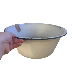 Vintage Emailleschüssel Emailleschüssel — Große Emailleschüssel — Große Emailleschüssel — Große Emailleschüssel — Schwarz-Weiße Emailleschüssel