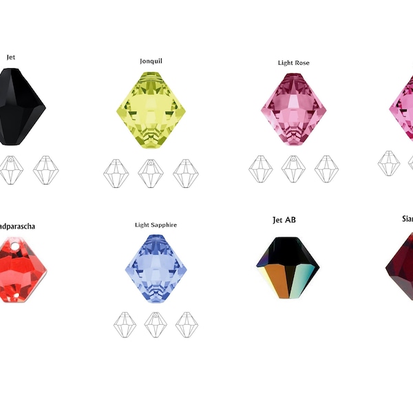 Swarovski Crystal Top-Drilled Bicone 6mm Rose, Jonquil, Light Sapphire, Jet, Jet AB, Padparascha, Light Rose  10 pieces