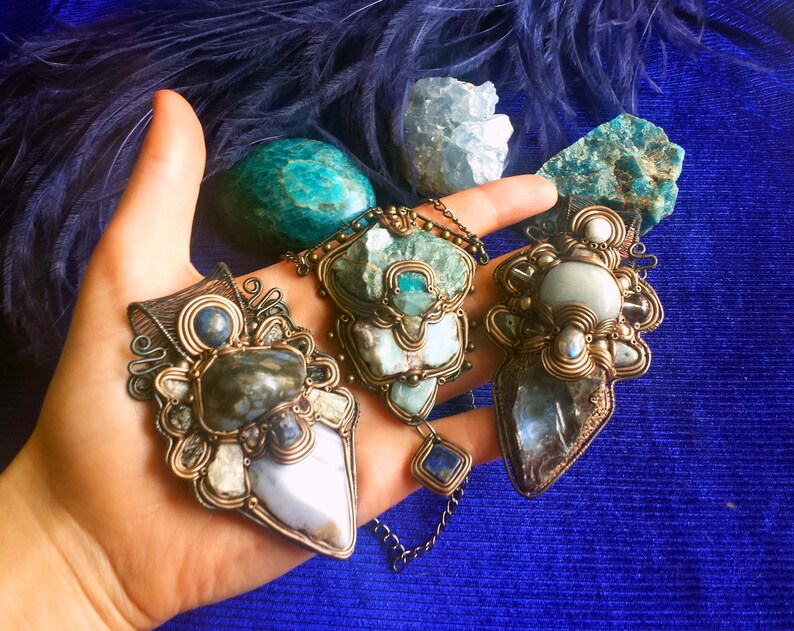 Blue Kyanite Angelite Raw Quartz ETC Spiritual Awakening;Blue Original Jewelry; Crystal Lover; Witchy Woman Labradorite Self-Reflection